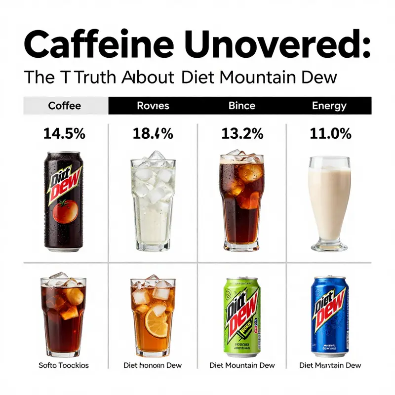 An infographic detailing the caffeine content in Diet Mountain Dew.