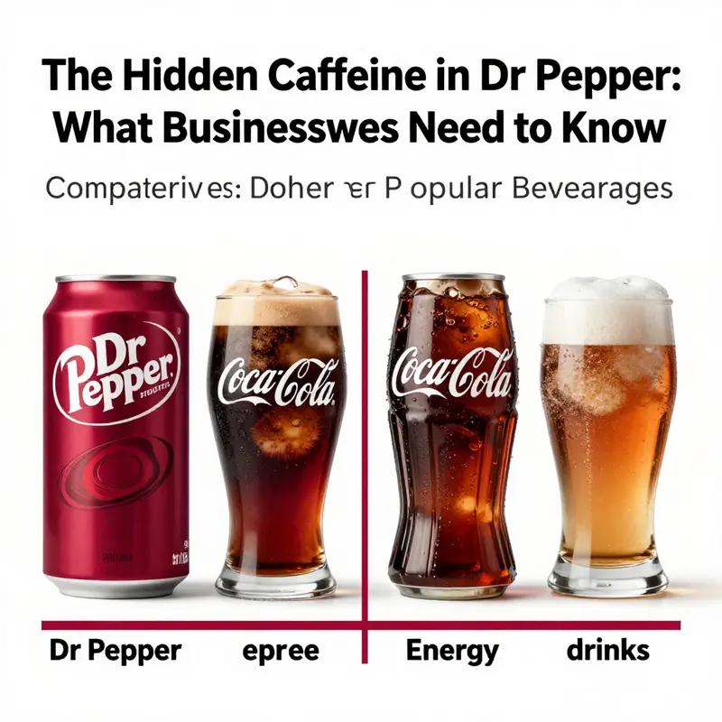 Infographic detailing caffeine levels in Dr Pepper versus other beverages.