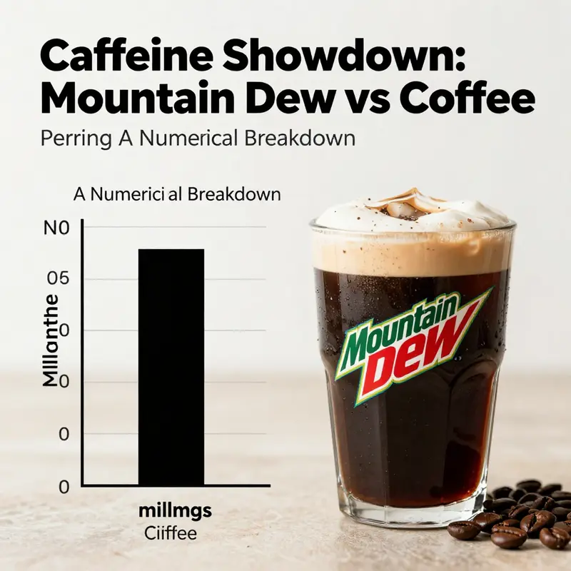 A bar graph illustrating caffeine content differences between Mountain Dew and coffee.