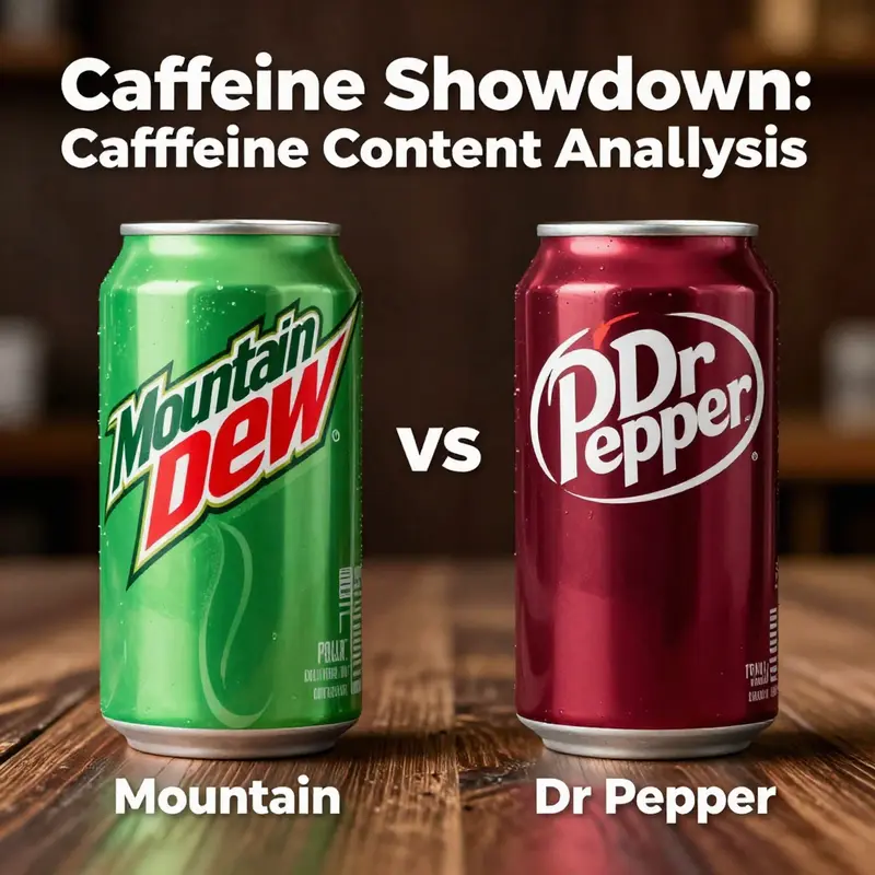 Caffeine content comparison between Mountain Dew and Dr Pepper.