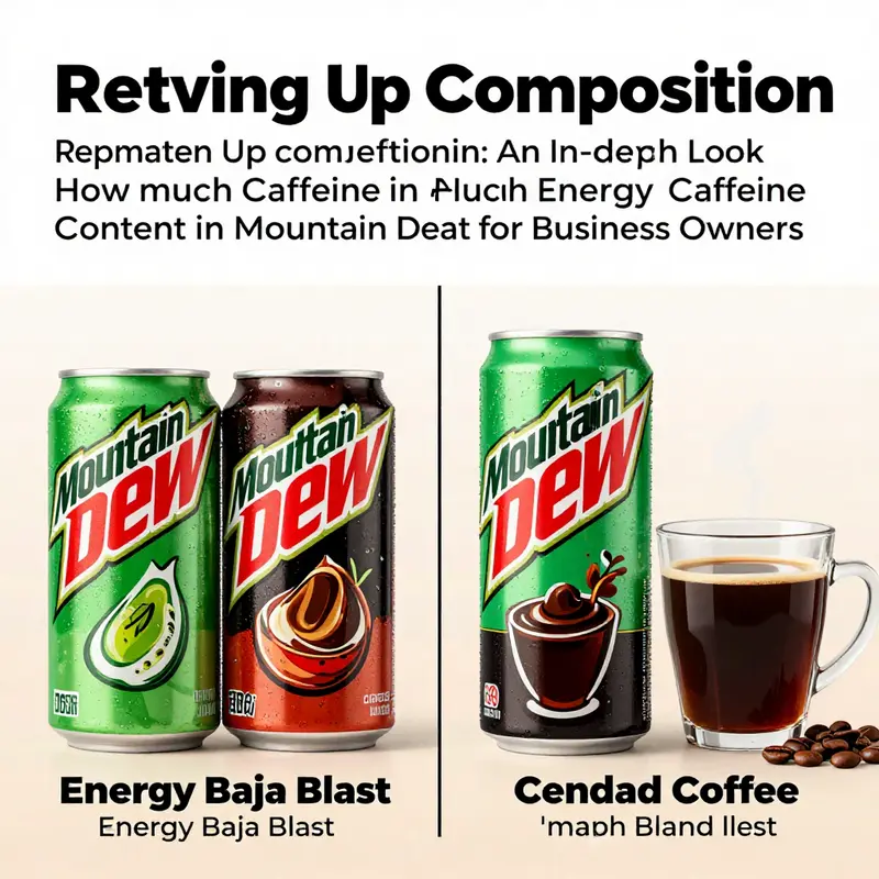 Caffeine comparison in Mountain Dew varieties and standard beverages.