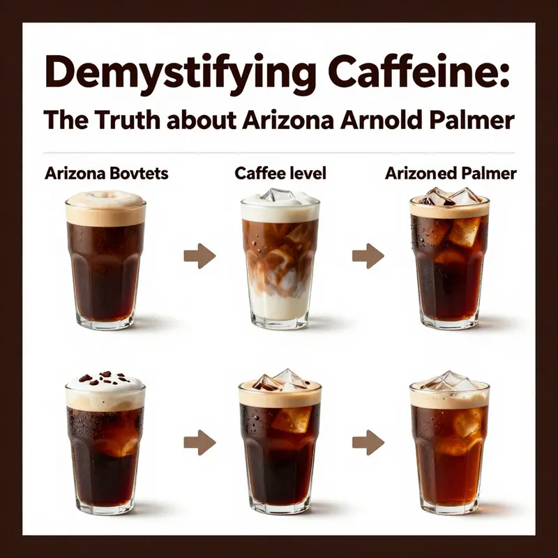 Comparative infographic showing Arizona Arnold Palmer’s caffeine content against other popular beverages.
