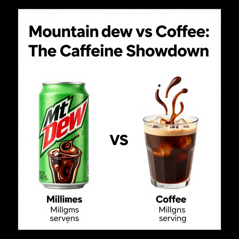 Comparison of caffeine content between Mountain Dew and coffee.