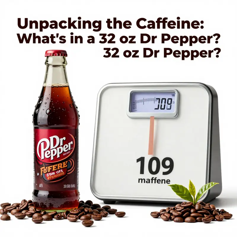 Caffeine content in a 32 oz bottle of Dr Pepper illustrated, showing its unique composition.