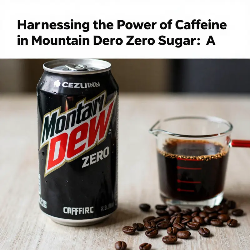 An illustration highlighting the caffeine content and health implications of Mountain Dew Zero Sugar.