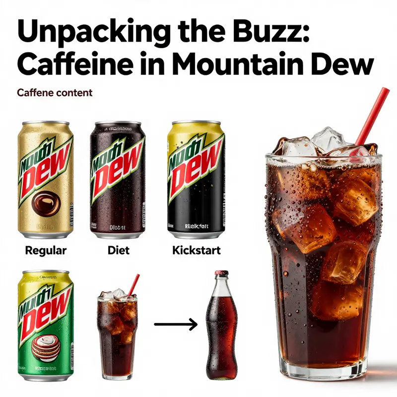 An infographic detailing caffeine content in various Mountain Dew products, illustrating the differences for clear consumer understanding.