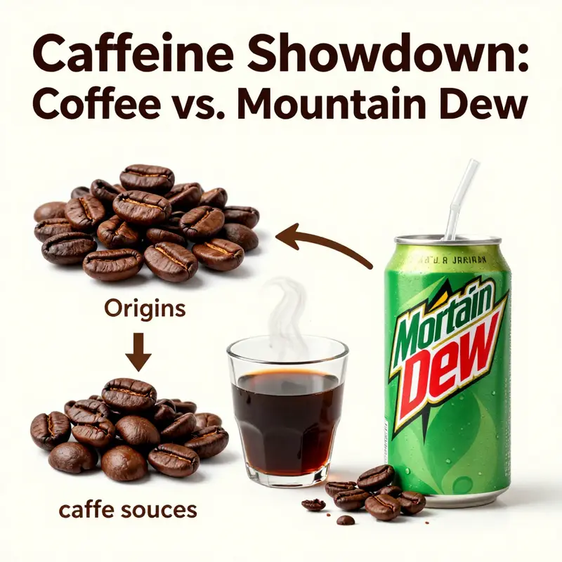 A visual representation of the caffeine content in coffee compared to Mountain Dew.