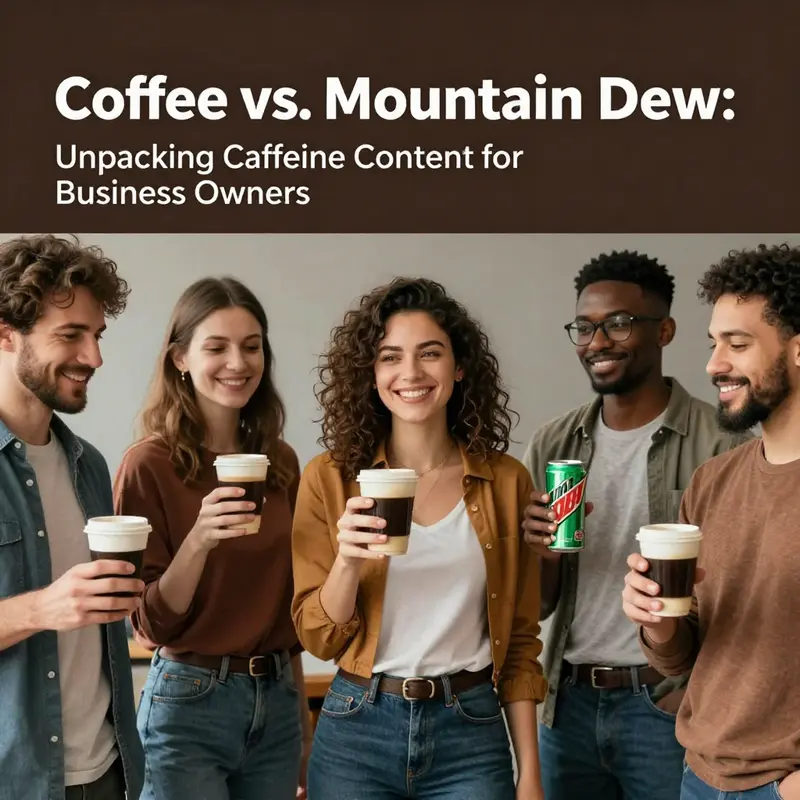 A visual comparison of caffeine levels in coffee and Mountain Dew, emphasizing serving sizes and content.
