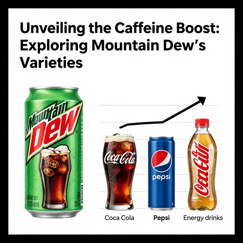 Comparison of caffeine content in various Mountain Dew products.