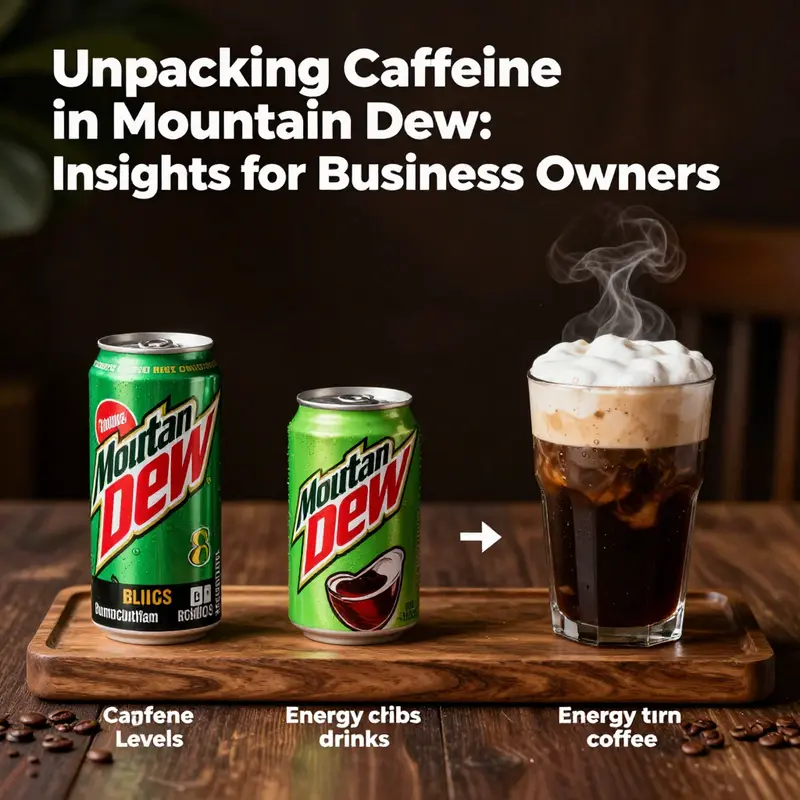 Overview of caffeine quantity in a refreshingly cold Mountain Dew bottle.