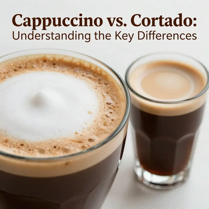 A visual representation of the contrasting compositions of a cappuccino and a cortado.