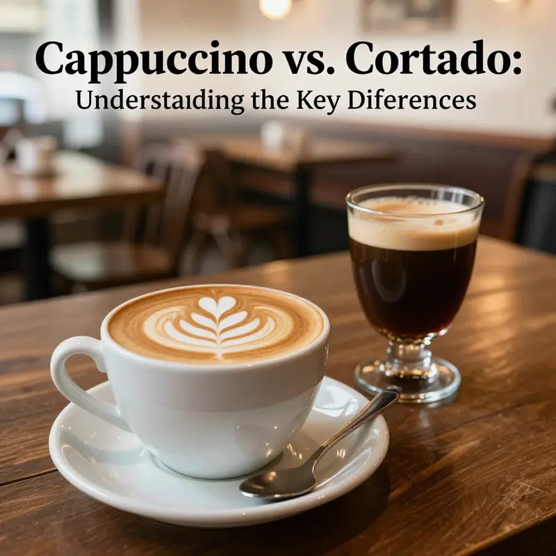 A charming coffee shop scene with cappuccino and cortado, emphasizing their popular appeal.
