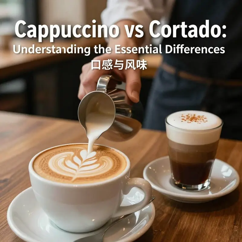 A visual comparison of the ingredient layers in cappuccino and cortado.