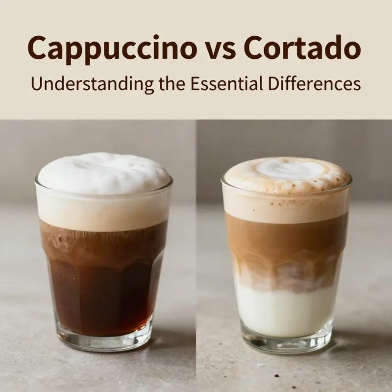 A visual comparison of the ingredient layers in cappuccino and cortado.