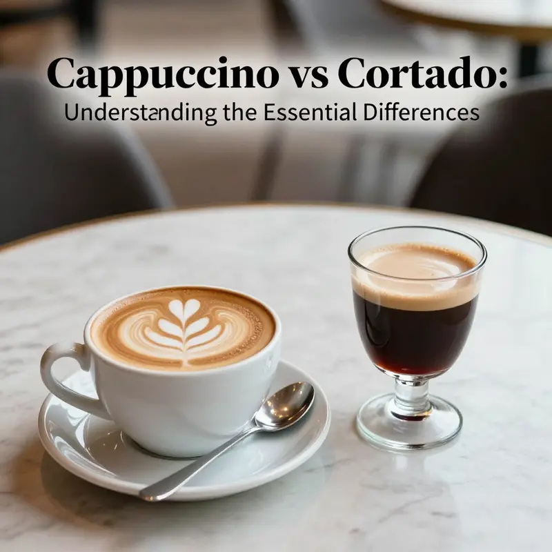A visual comparison of the ingredient layers in cappuccino and cortado.