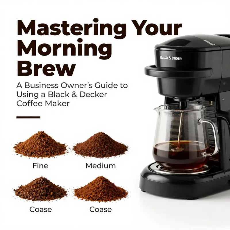An instructional view of a Black & Decker coffee maker demonstrating the step-by-step brewing process.