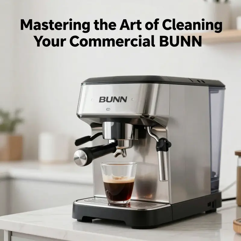 A sparkling clean commercial BUNN coffee maker displayed in a professional kitchen, emphasizing quality and readiness.