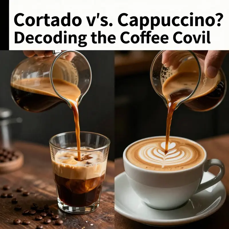 A barista skillfully preparing cortado and cappuccino, illustrating the craftsmanship behind both beverages.