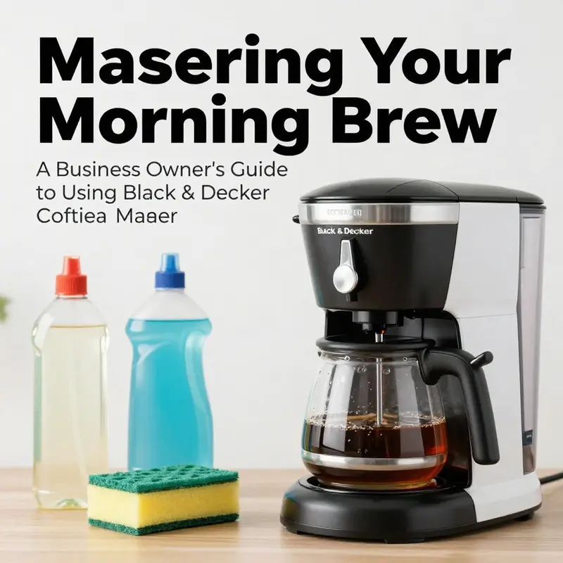 An instructional view of a Black & Decker coffee maker demonstrating the step-by-step brewing process.
