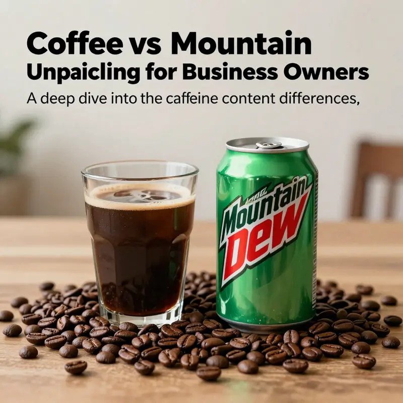 Coffee beans and a can of Mountain Dew placed next to each other, visually representing the article's topic.