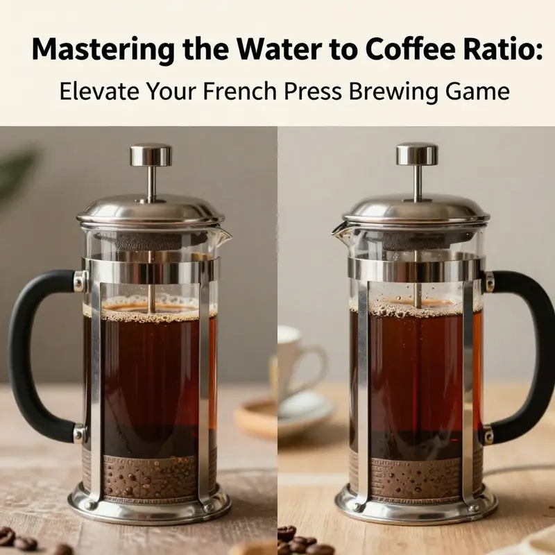 An artisan illustrates the optimal water to coffee ratio for French press brewing.