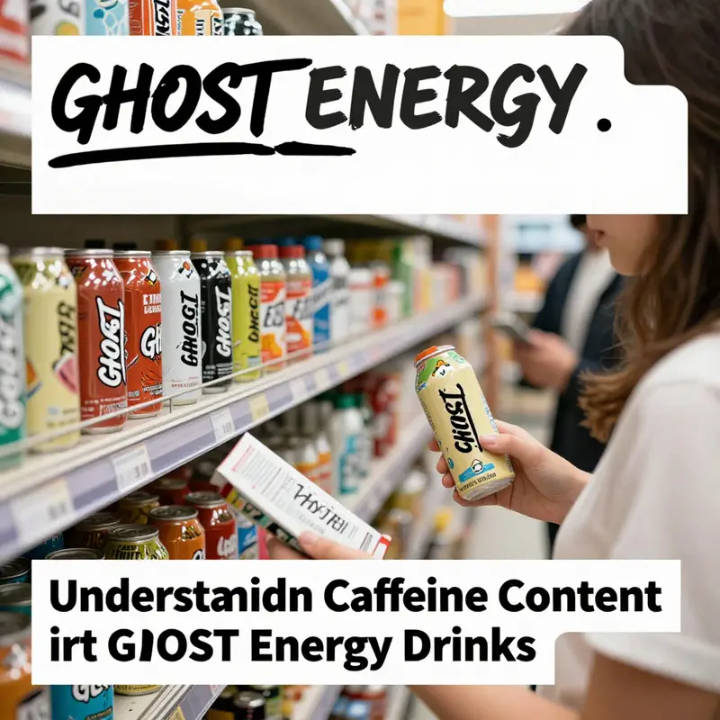 An infographic detailing the caffeine content in GHOST Energy drinks and comparisons with other beverages.