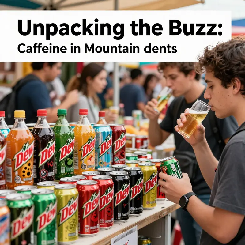 An infographic detailing caffeine content in various Mountain Dew products, illustrating the differences for clear consumer understanding.