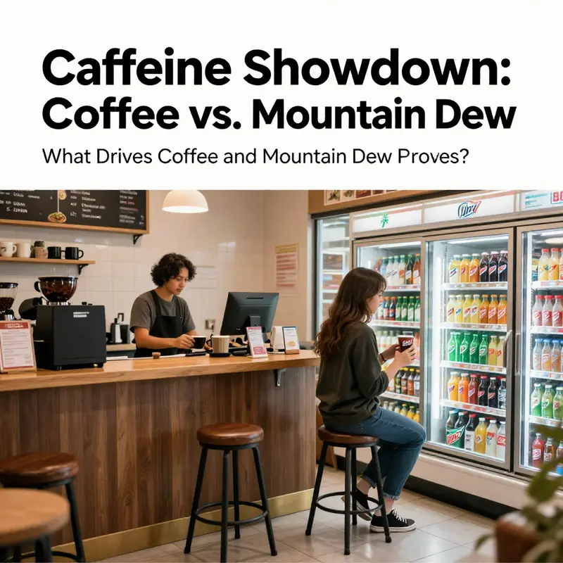 A visual representation of the caffeine content in coffee compared to Mountain Dew.