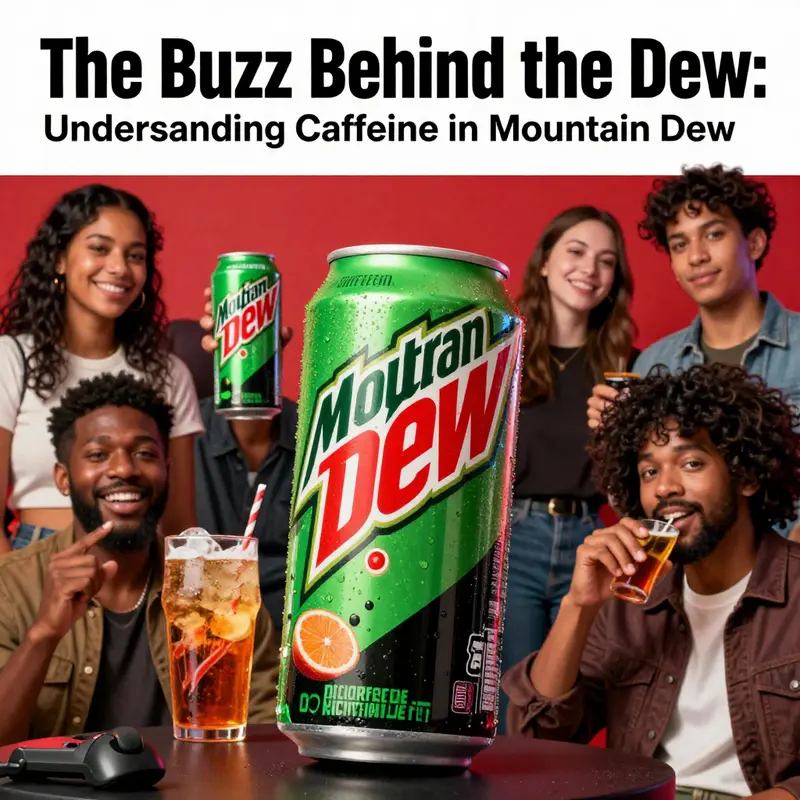 Illustration of the varying caffeine levels in different Mountain Dew products.