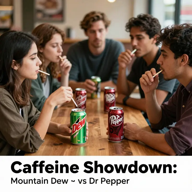 Caffeine content comparison between Mountain Dew and Dr Pepper.