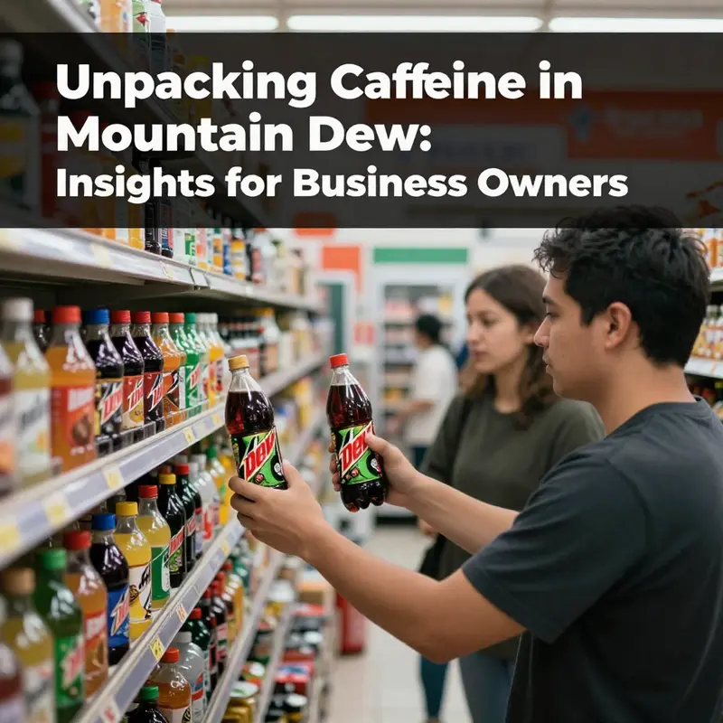 Overview of caffeine quantity in a refreshingly cold Mountain Dew bottle.