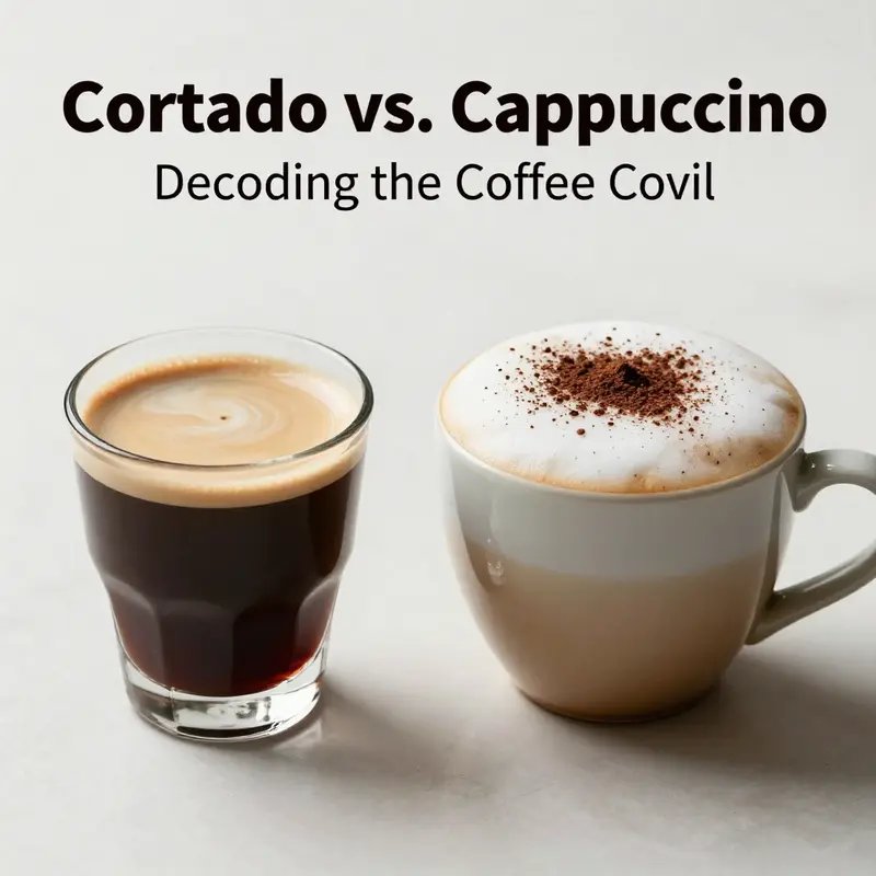A visual comparison of cortado and cappuccino showcasing their unique milk ratios and presentation.