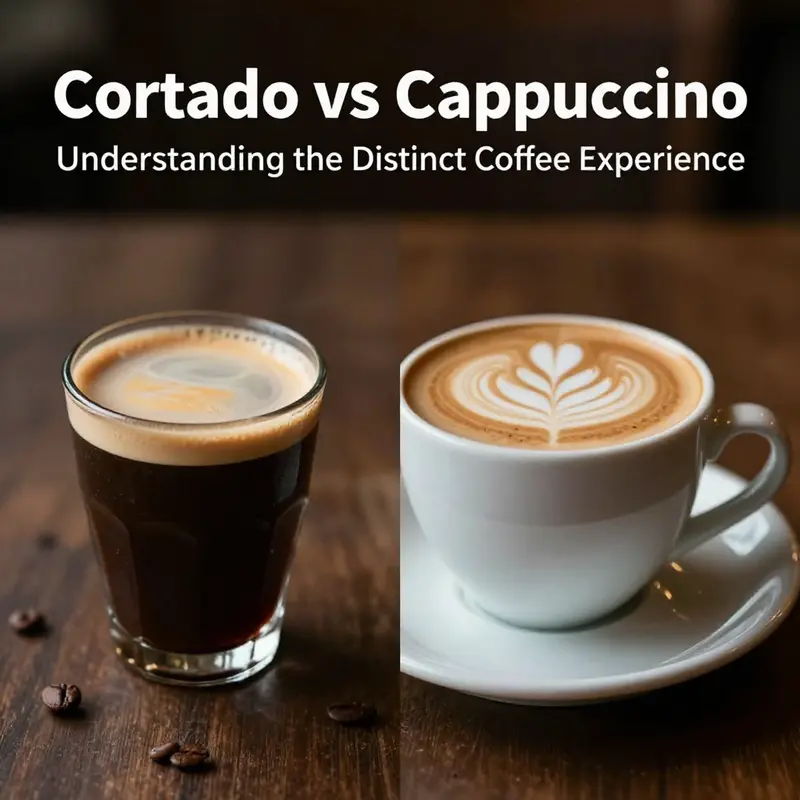 A visual comparison of Cortado and Cappuccino, showcasing their unique origins and sizes.