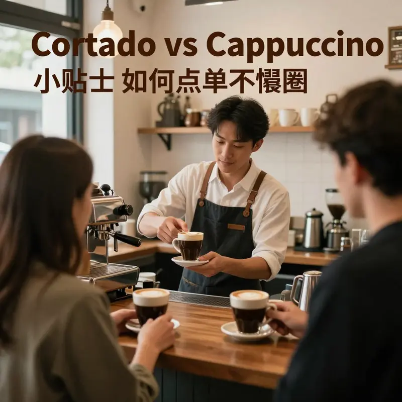 A visual comparison of Cortado and Cappuccino, showcasing their unique origins and sizes.