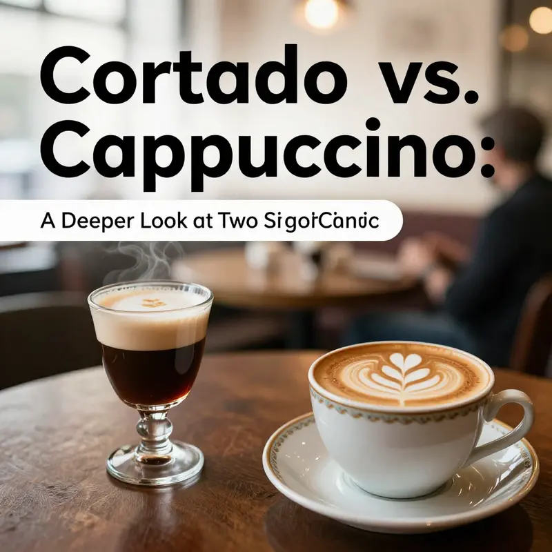 Visual representation of the differing milk ratios and preparation methods of cortado and cappuccino.