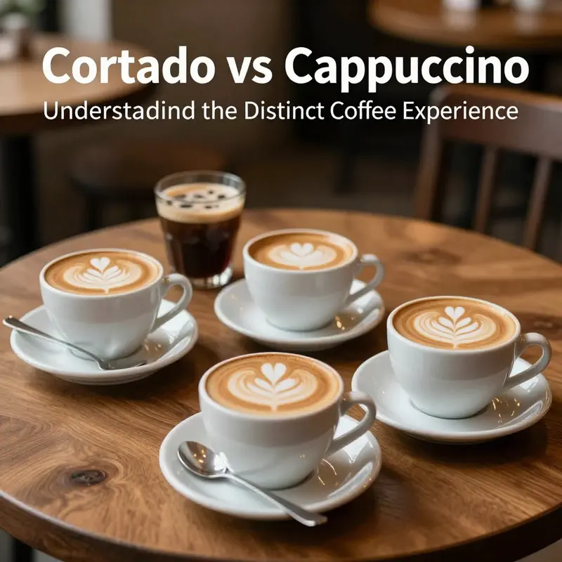 A visual comparison of Cortado and Cappuccino, showcasing their unique origins and sizes.