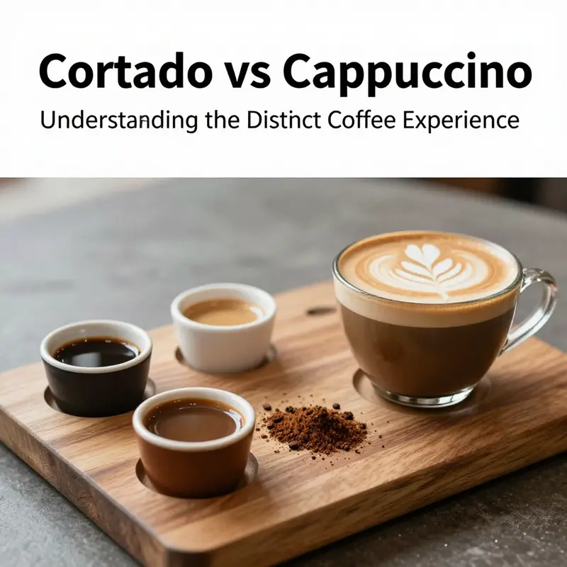 A visual comparison of Cortado and Cappuccino, showcasing their unique origins and sizes.