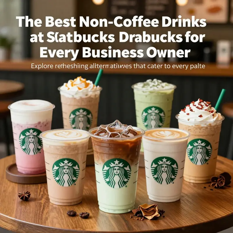 A vibrant assortment of non-coffee drinks from Starbucks displayed in an inviting café setting.