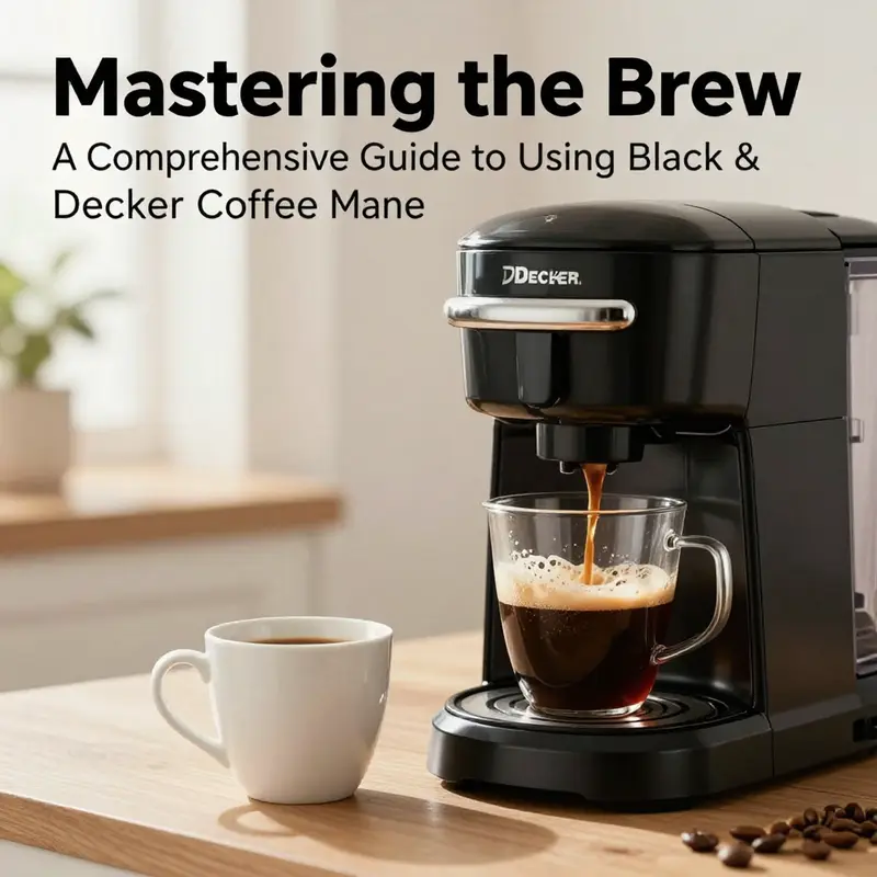 A freshly brewed cup of coffee next to a Black & Decker coffee maker, creating a warm and inviting atmosphere.