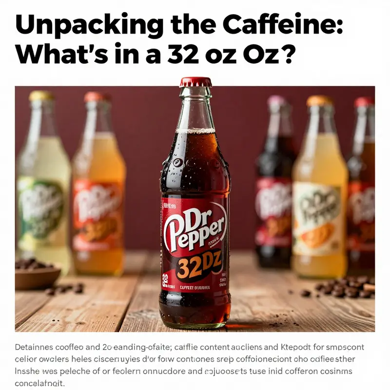 A colorful photo of a 32 oz Dr Pepper bottle against a backdrop of various beverages highlighting its caffeine exploration.