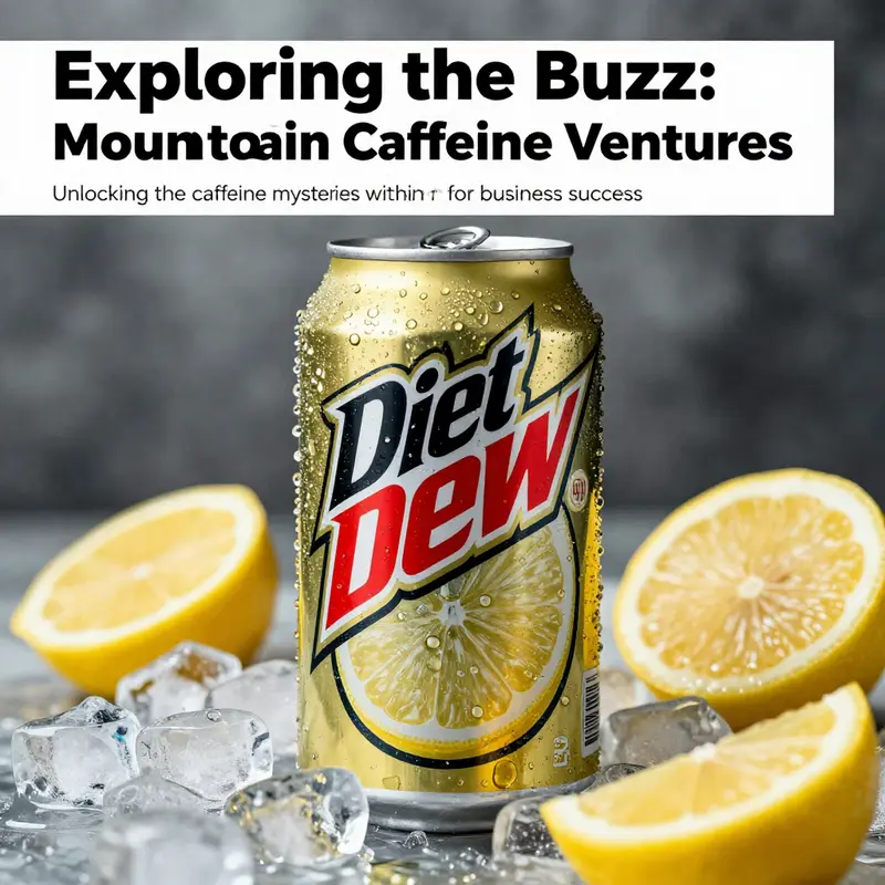 A cover image of Diet Mountain Dew can surrounded by ice and lemon slices.