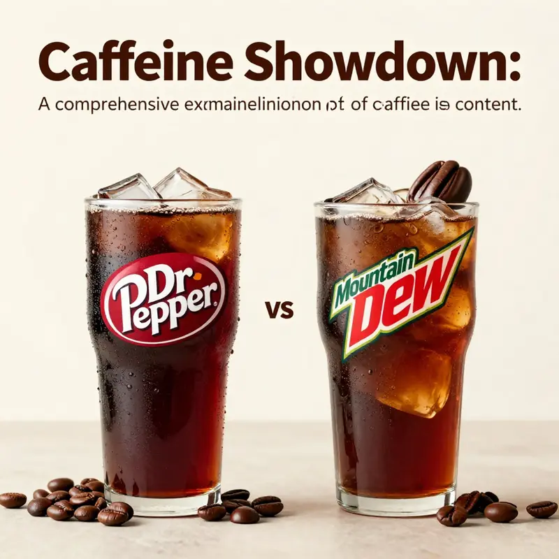 Cover image of Dr Pepper and Mountain Dew cans against a background reflecting caffeine themes.