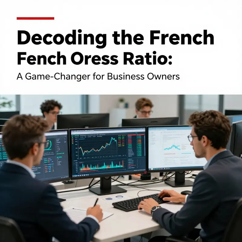 A contemporary office scene showing professionals analyzing investment data, with a focus on the French Oress Ratio.
