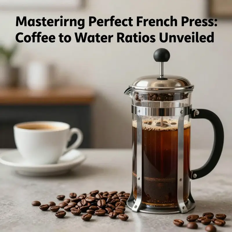 An inviting scene of a French press with freshly brewed coffee in a cozy café environment.