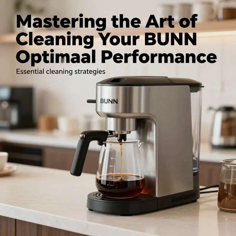 A clear view of a BUNN coffee pot on a counter, emphasizing cleanliness and readiness.