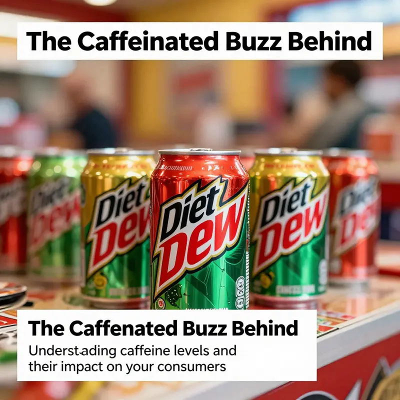 A collection of Diet Mountain Dew cans with the logo, set in a lively and colorful environment.