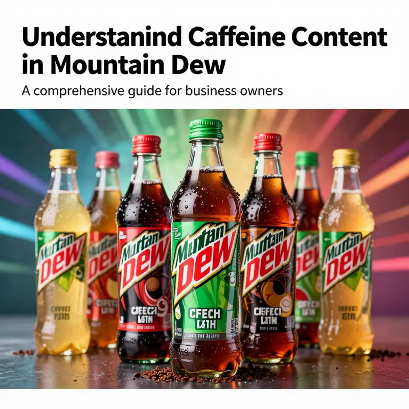 An attractive cover image of various Mountain Dew flavors, each marked with caffeine content, conveying the theme of the article.