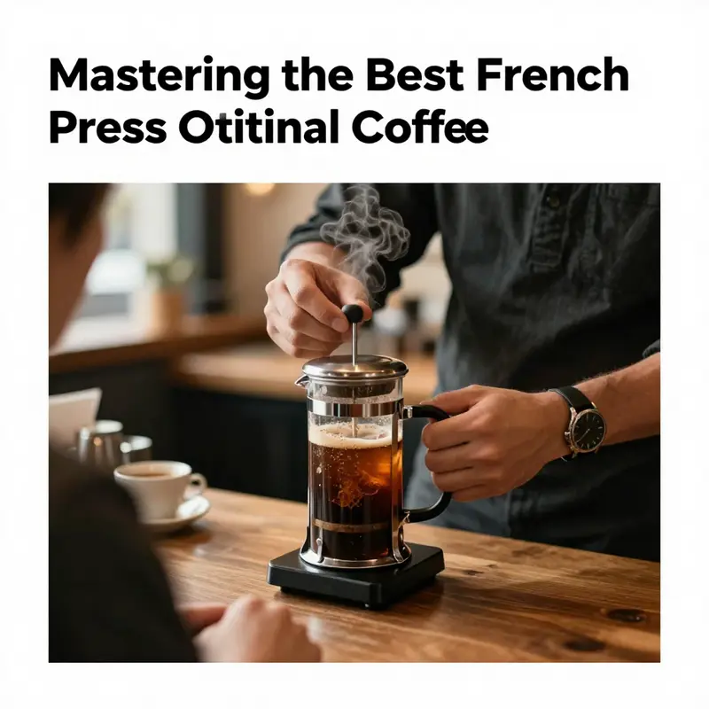 A barista in a café serving freshly brewed French press coffee to a customer.