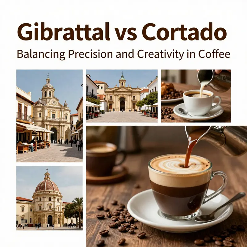 A visual comparison of Cortado and Gibraltar, highlighting their distinct definitions and serving styles.