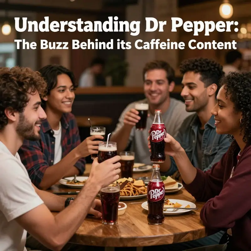 Dr Pepper can with condensation showcasing its caffeinated content.